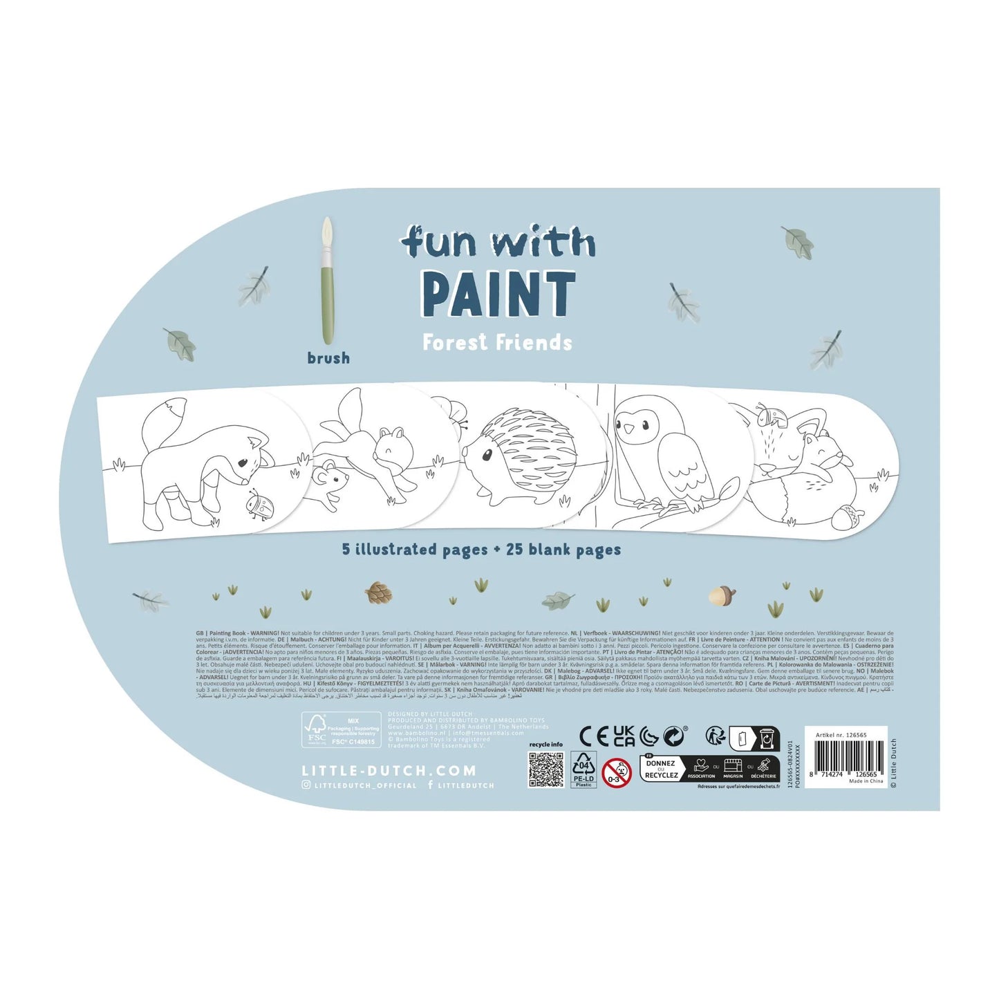 Little Dutch – Paint Book Forest Friends – Libro da dipingere con acquerelli 3+
