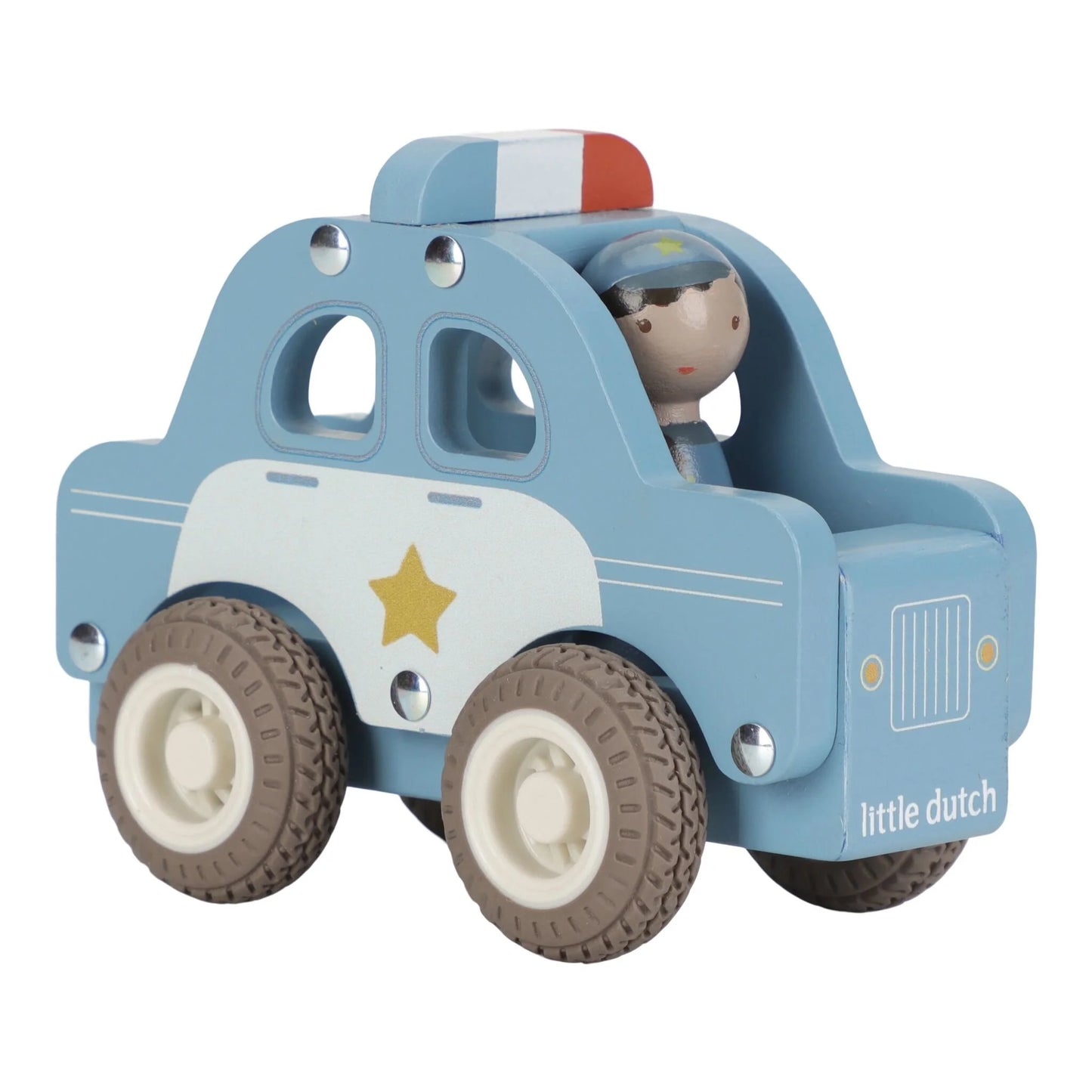 Little Dutch – Macchina della polizia in legno blu con personaggio – Essentials