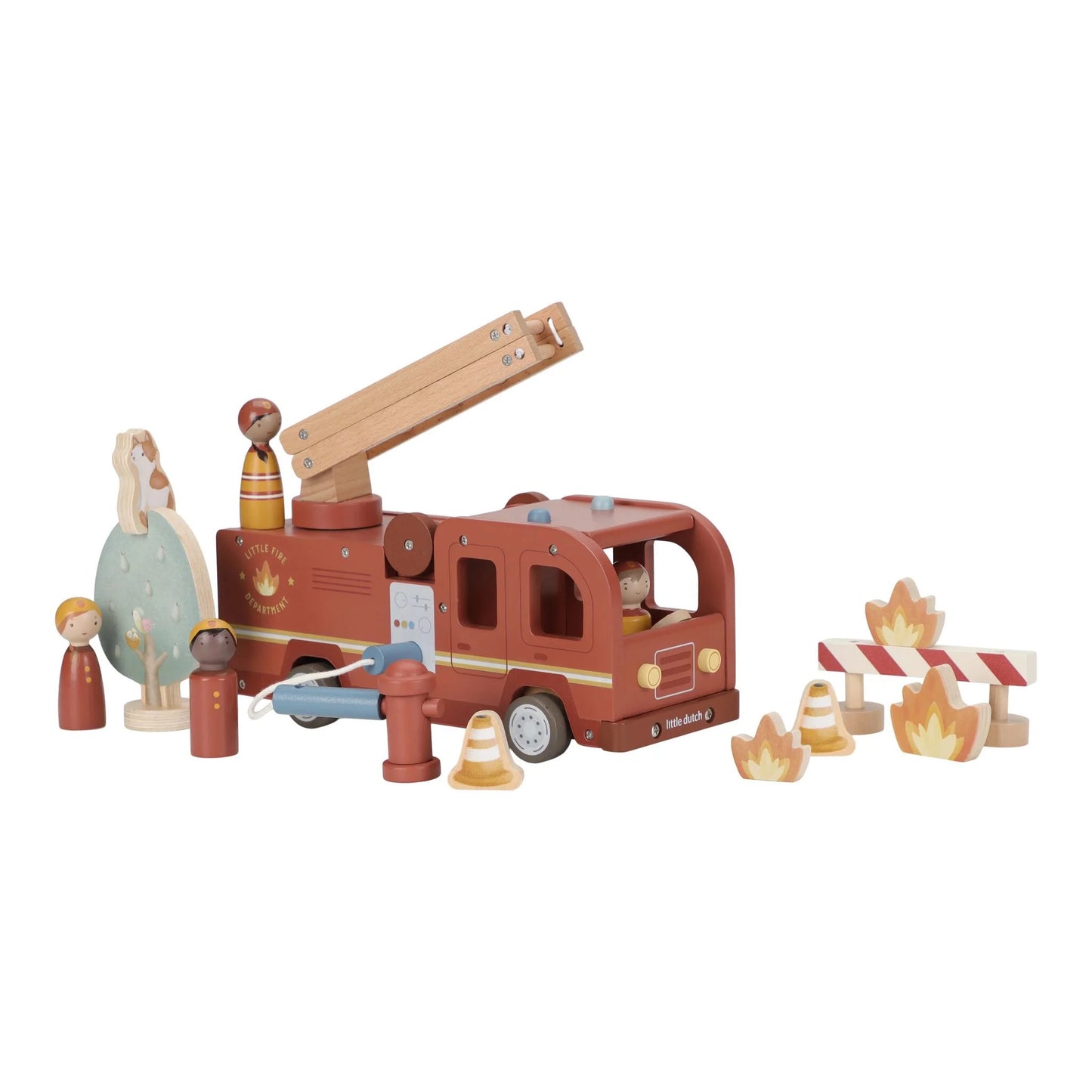 Little Dutch – Camion dei pompieri in legno rosso con accessori – Essentials