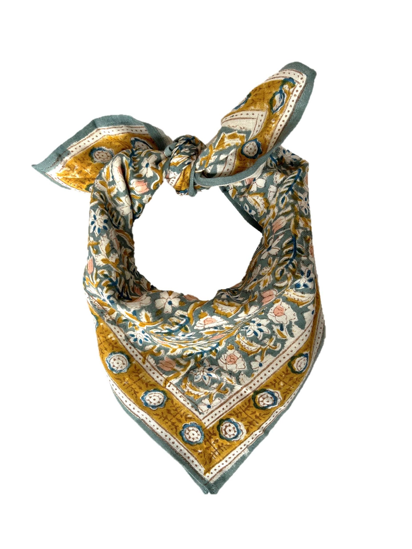 Bonheur du Jour – Foulard bambina Absynthe Blue Green in cotone – Stampa floreale indiana 60×60 cm