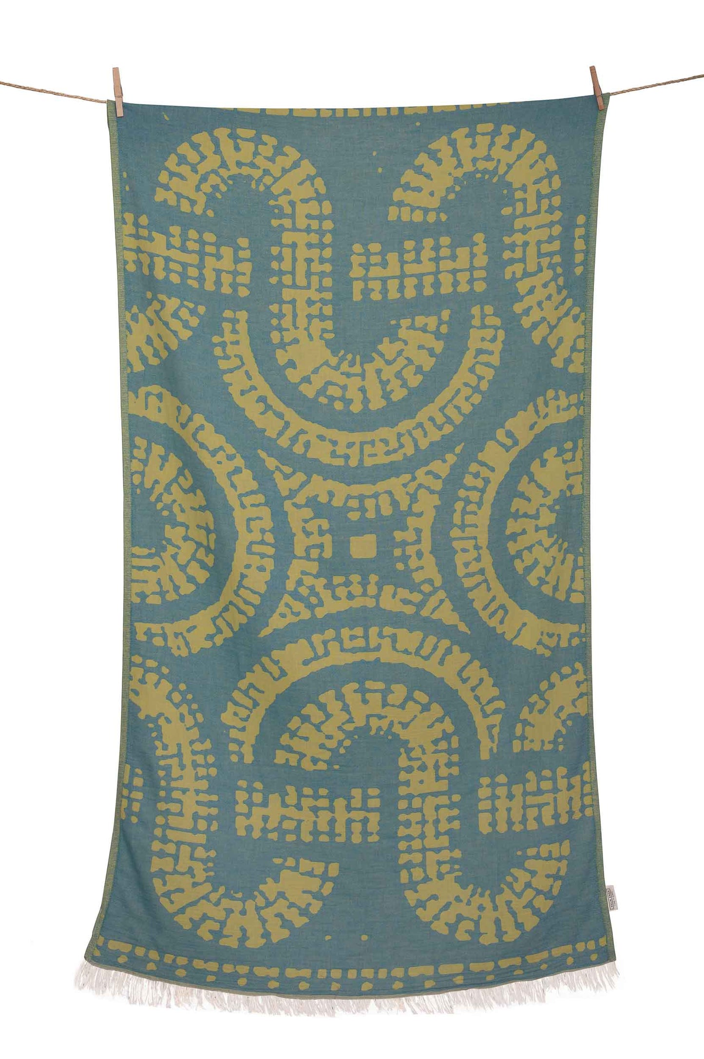 Telo Mare Cotone Aelia Anna Greek Mosaic Blu & Giallo 90x180 cm – Leggero, Assorbente e Perfetto da Viaggio