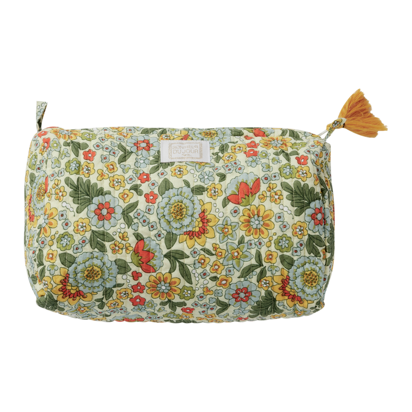 Bonheur du Jour – Beauty case Amaia Lime trapuntato con nappina – Indi 23×10 cm