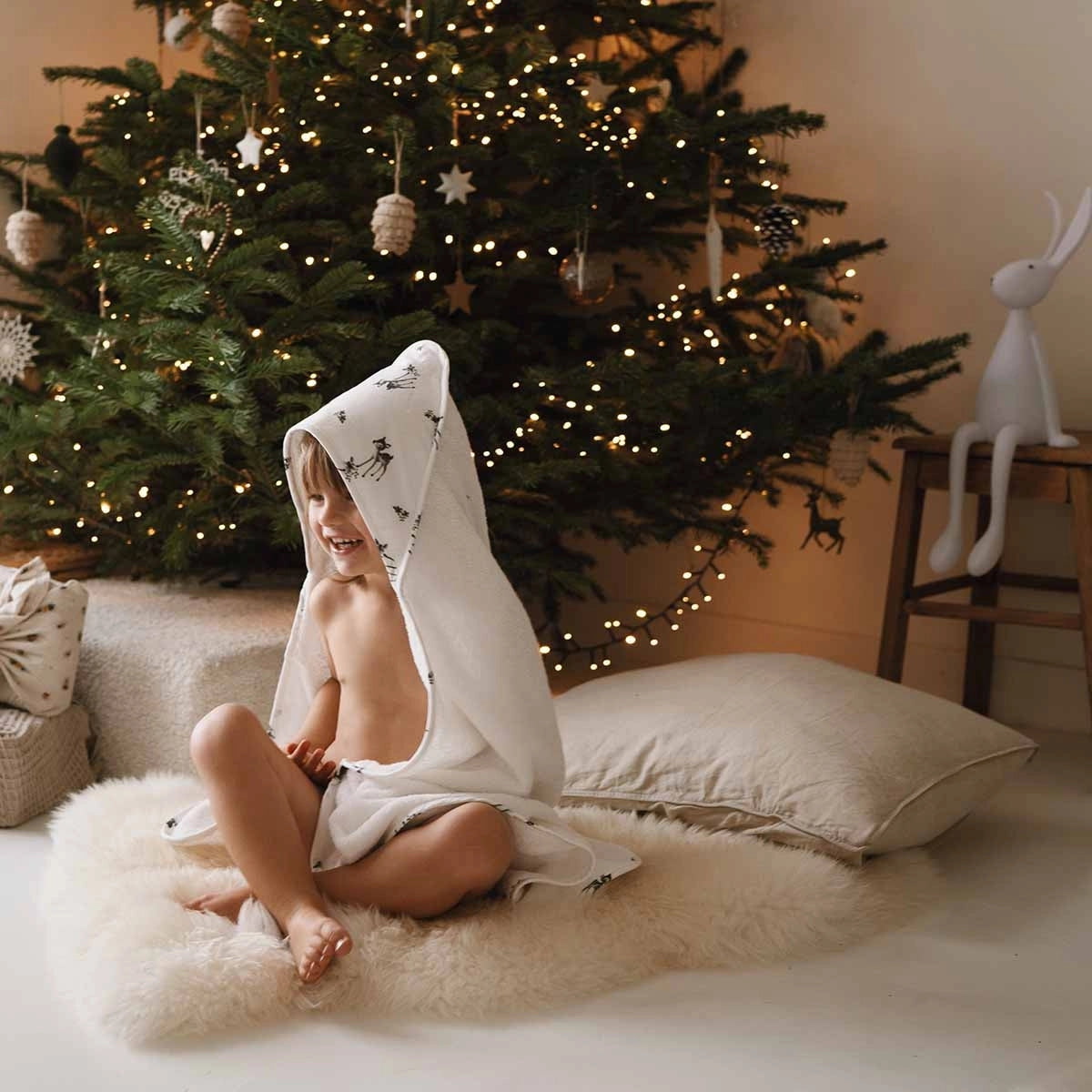 Rose in April | Accappatoio Neonato Colette – Stampa Cerbiatto – Ecru – 100% Cotone