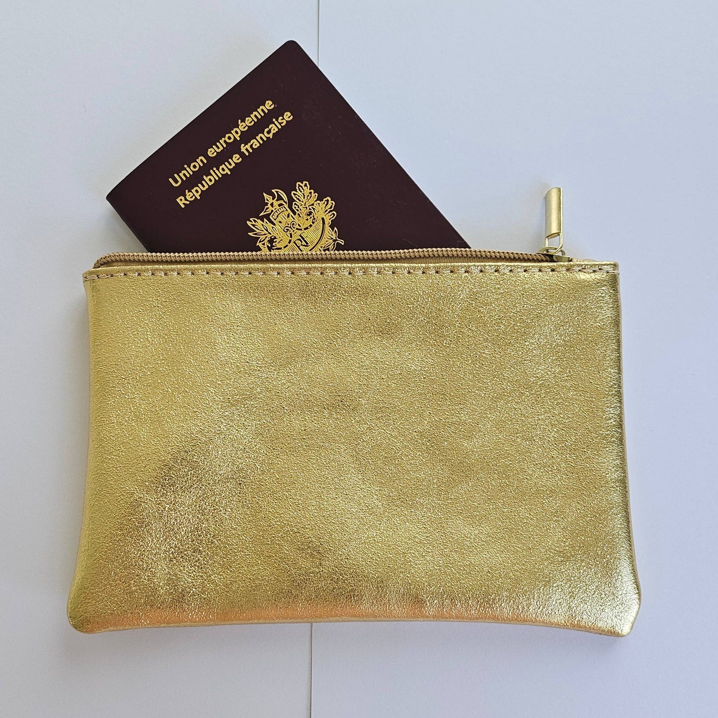 Royal Marais Leather Pouch Duck Blue – Pochette in Pelle con Zip Made in Italy