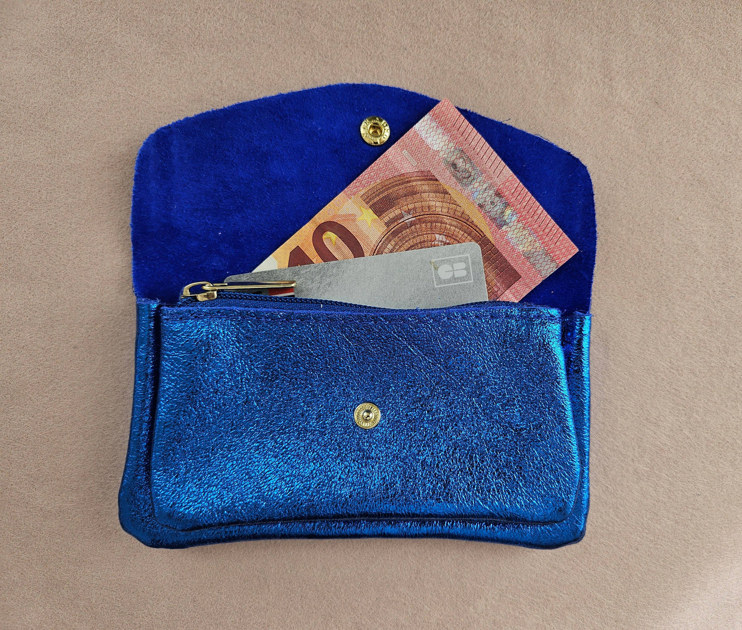 Royal Marais Kangaroo Double Pocket Wallet Nude – Portafoglio in Pelle Metallizzata