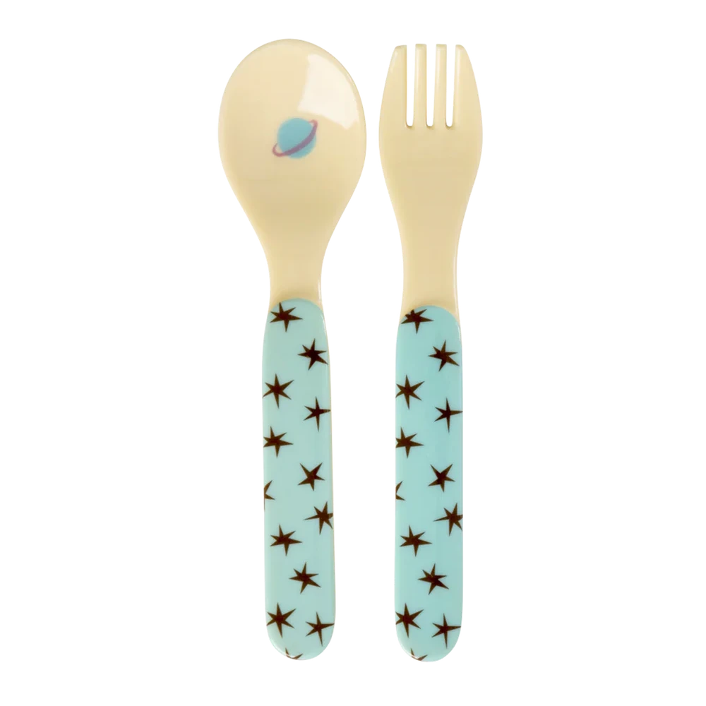 Cucchiaio e Forchetta per Bambini Rice – Dogs in Space Blu Tenue