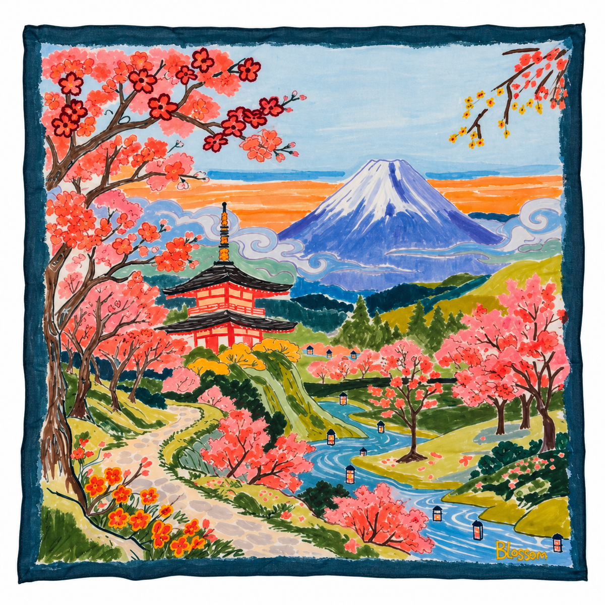 Vismaya – Bandana Cherry Blossom in Cotone Ricamata (Fiori di Ciliegio)