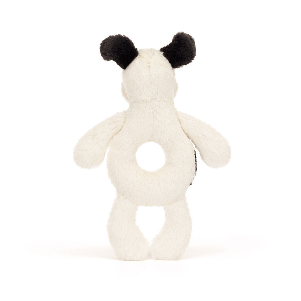 Jellycat Bashful Black & Cream Puppy Ring Rattle – Sonaglino Morbido per Neonati