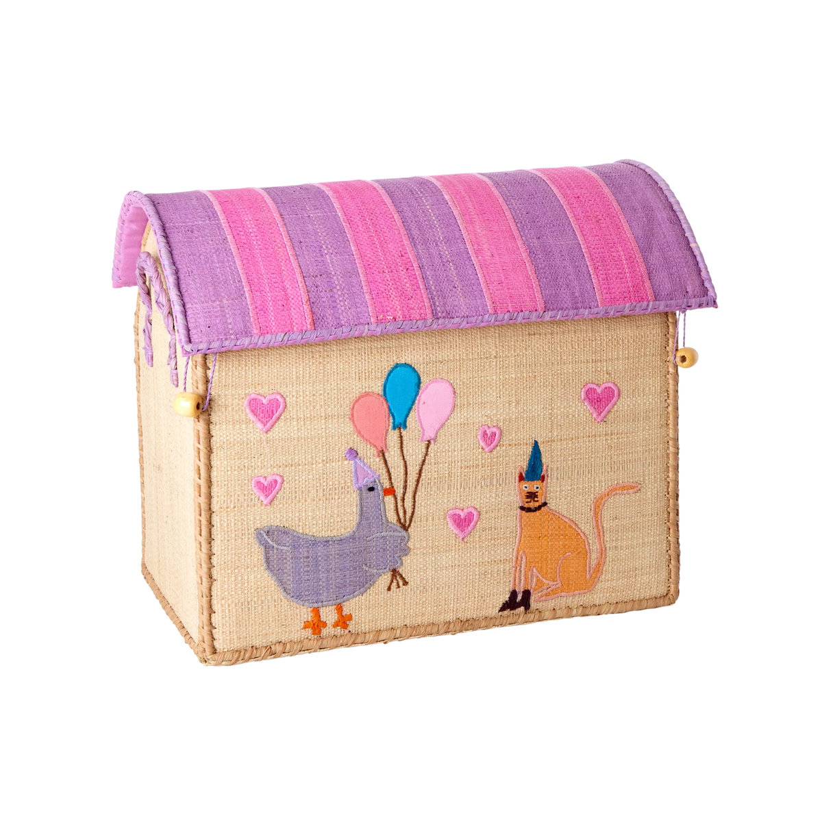 Cesto Porta Giochi In Rafia Small Party Animal Pink