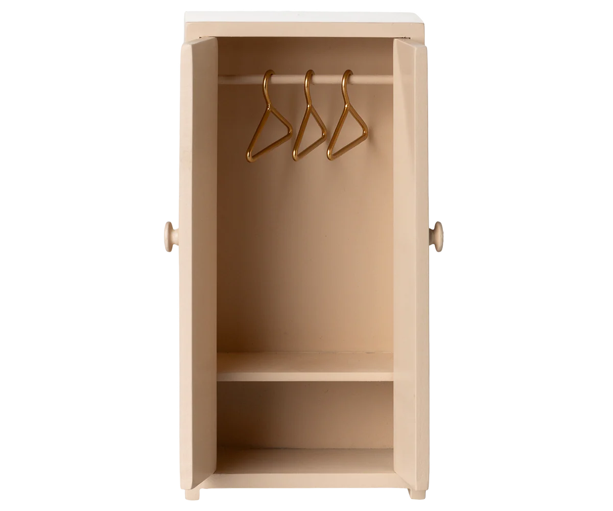 Armadio per Topini Maileg in Legno Rosa Chiaro con Grucce