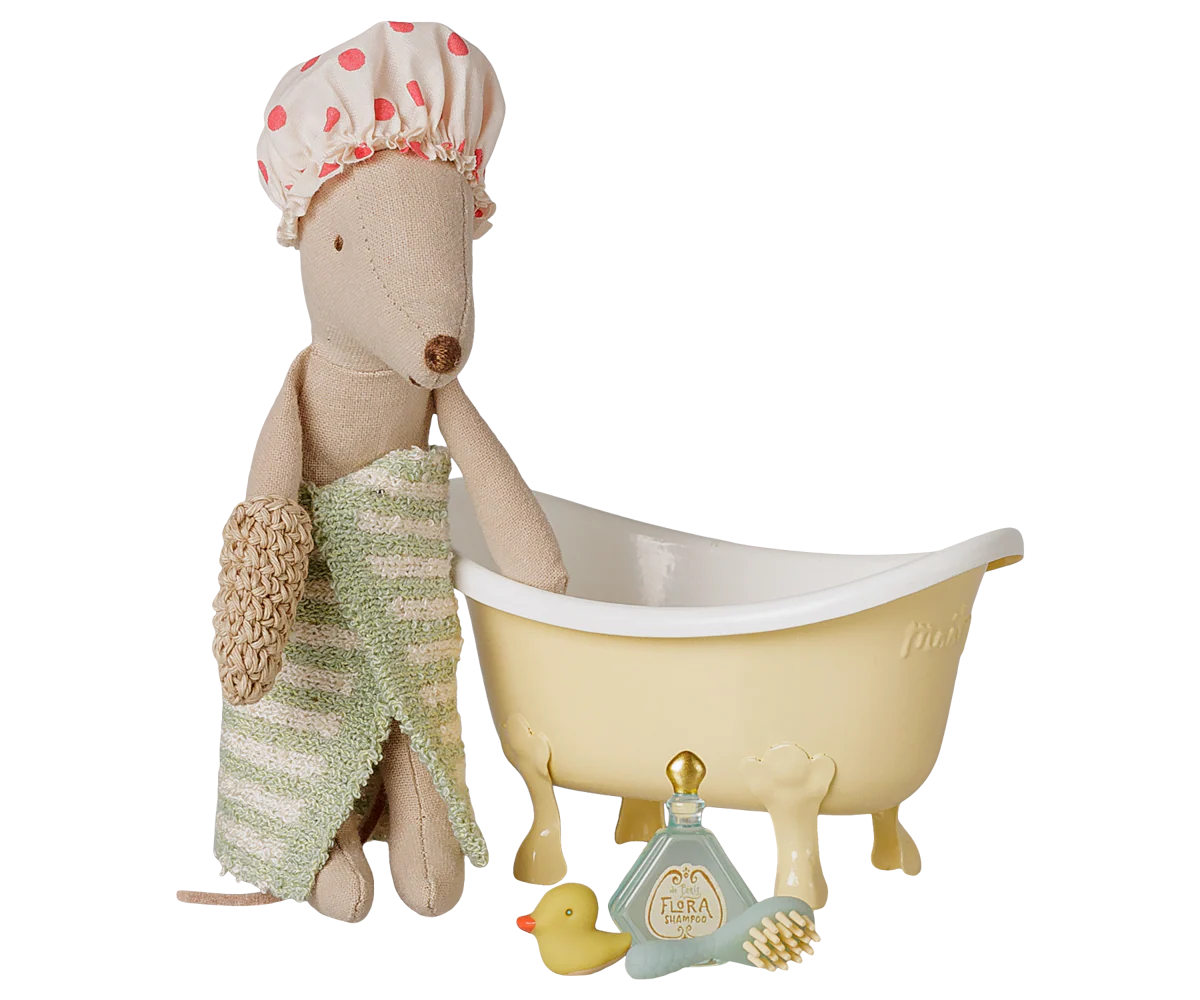 Set Vasca da Bagno Maileg per Topolini – Giallo con 7 Accessori PRE-ORDINE