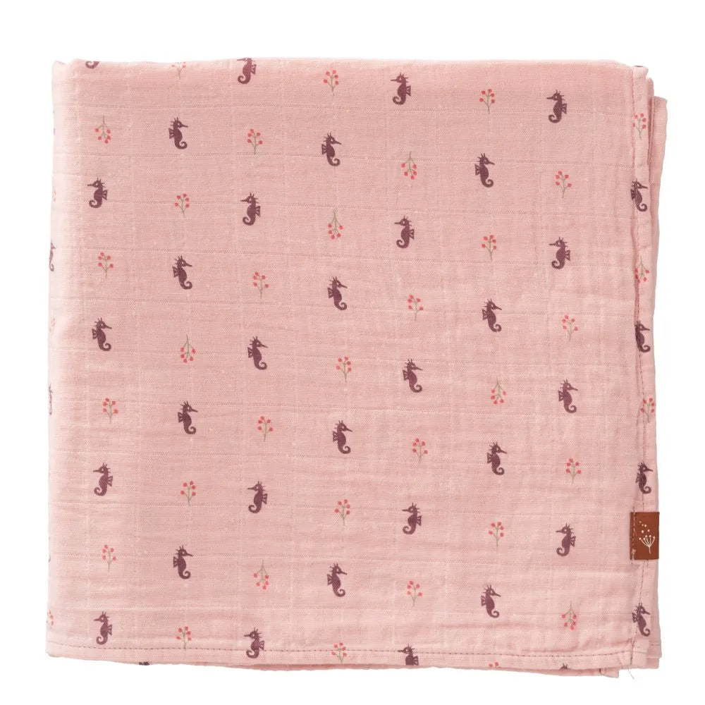 Fresk Swaddle 100% cotone organico - 120x120 cm - Seahorse - Apple Pie
