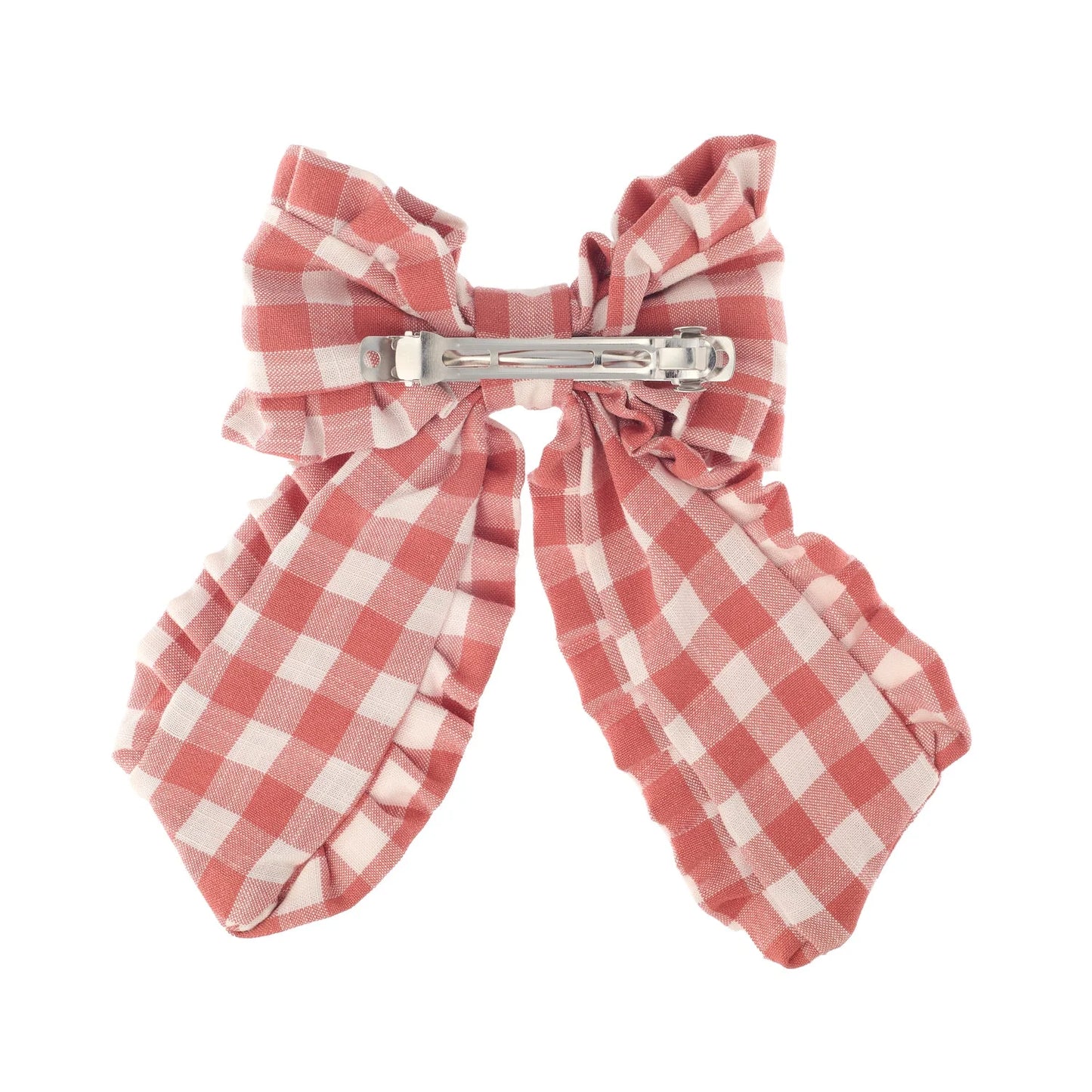 Fiocco Capelli Bambina Vichy Rosa Rockahula – Gingham Ruffle Long Bow Clip
