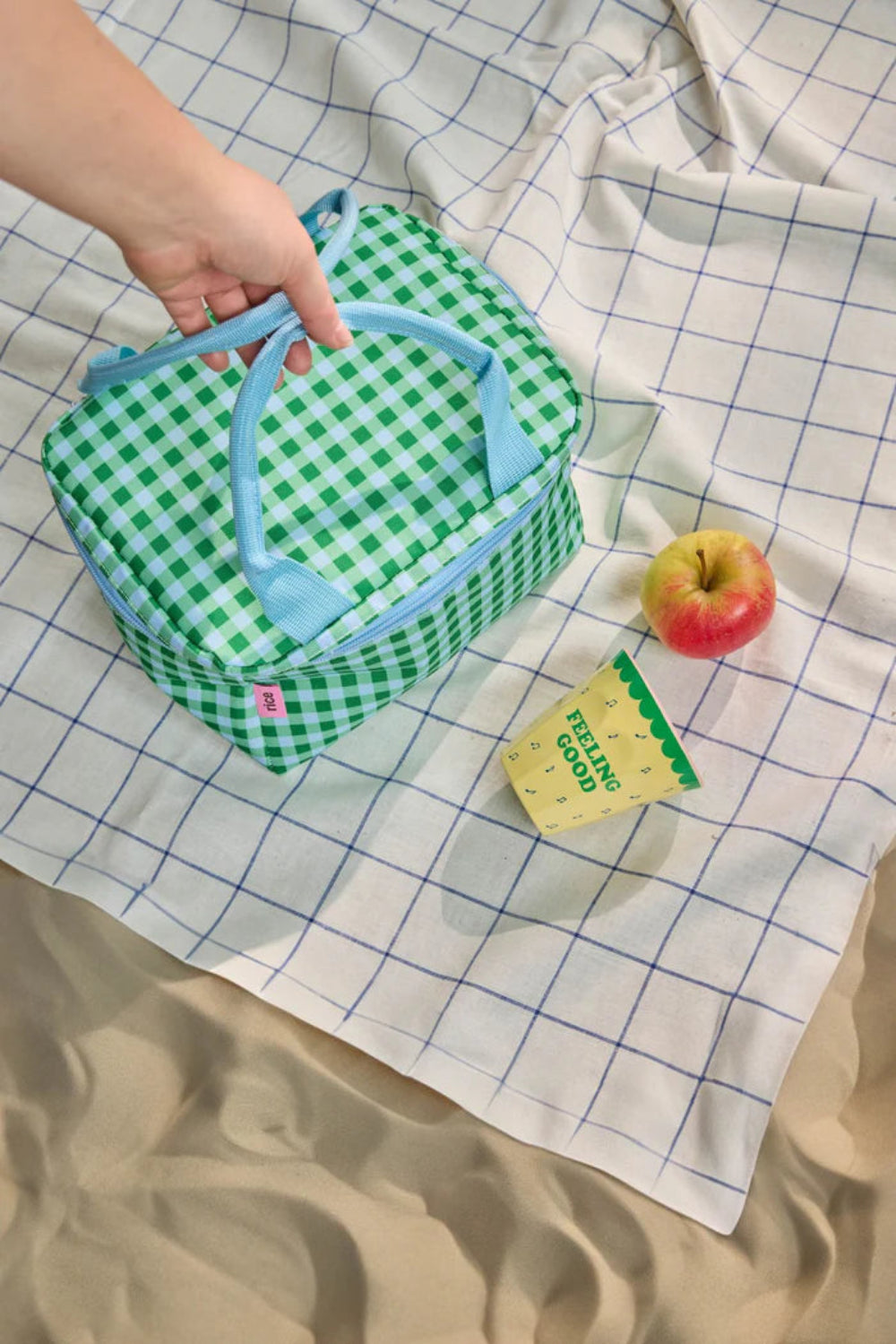 Borsa Termica RICE – Cooler Bag Piccola a quadretti Verde e Blue (Lunch Bag Bambini & Picnic)