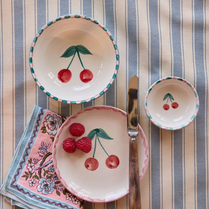 RICE "Ciotolina in Ceramica Cherries Blu" Dipinta a Mano