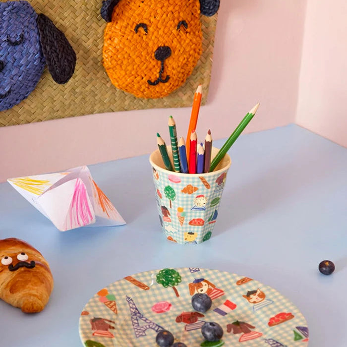 RICE Piatto Fondo in Melamina "Kids in Paris" Blu