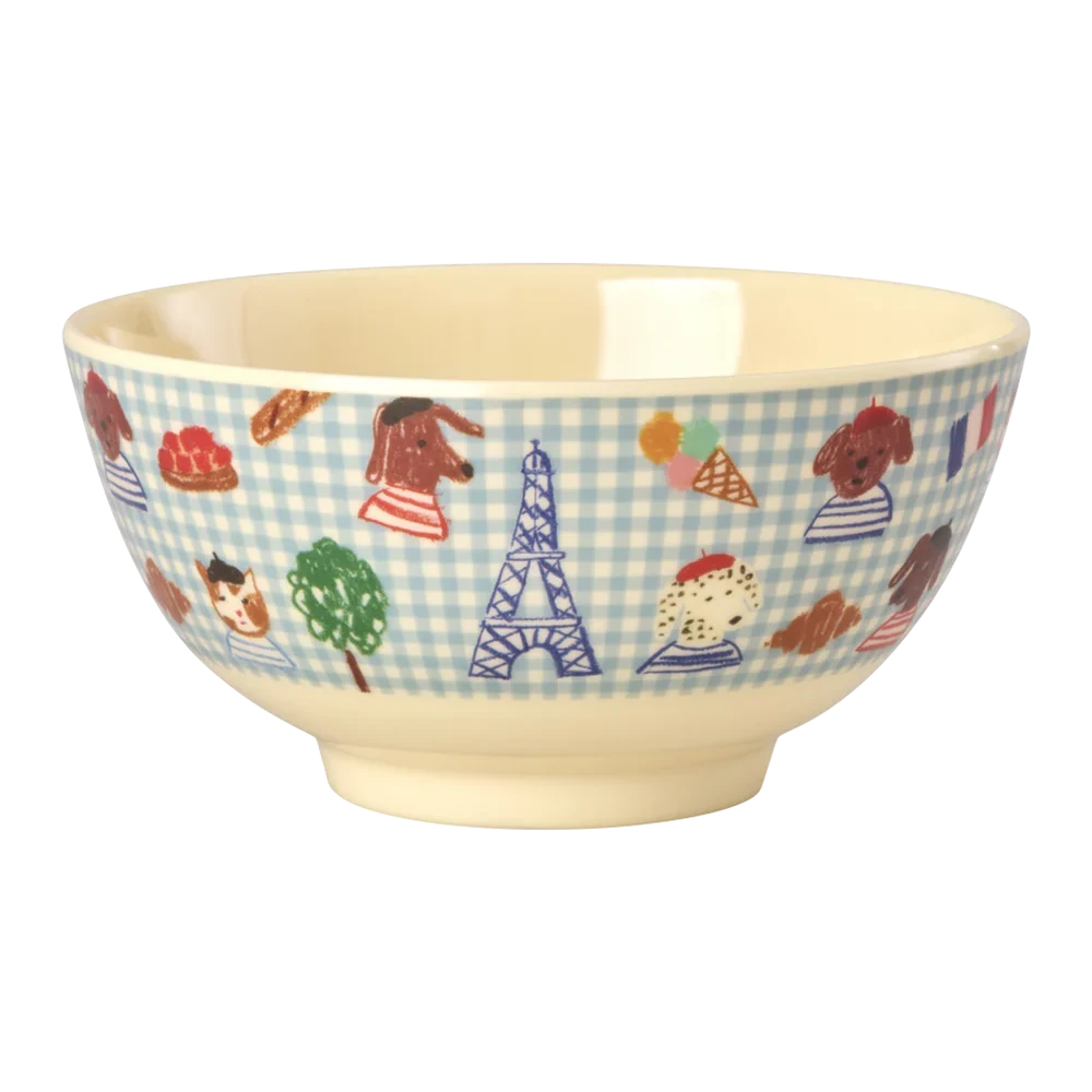 RICE -Ciotola Medium " Kids in Paris" in Melamina 700 ml – Blu tenue