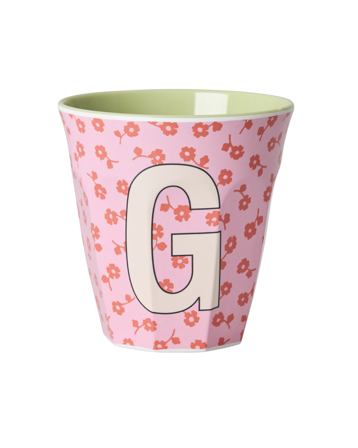 Rice Tazza Media in Melamina con Iniziale G – Rosa – Stampa Fiori