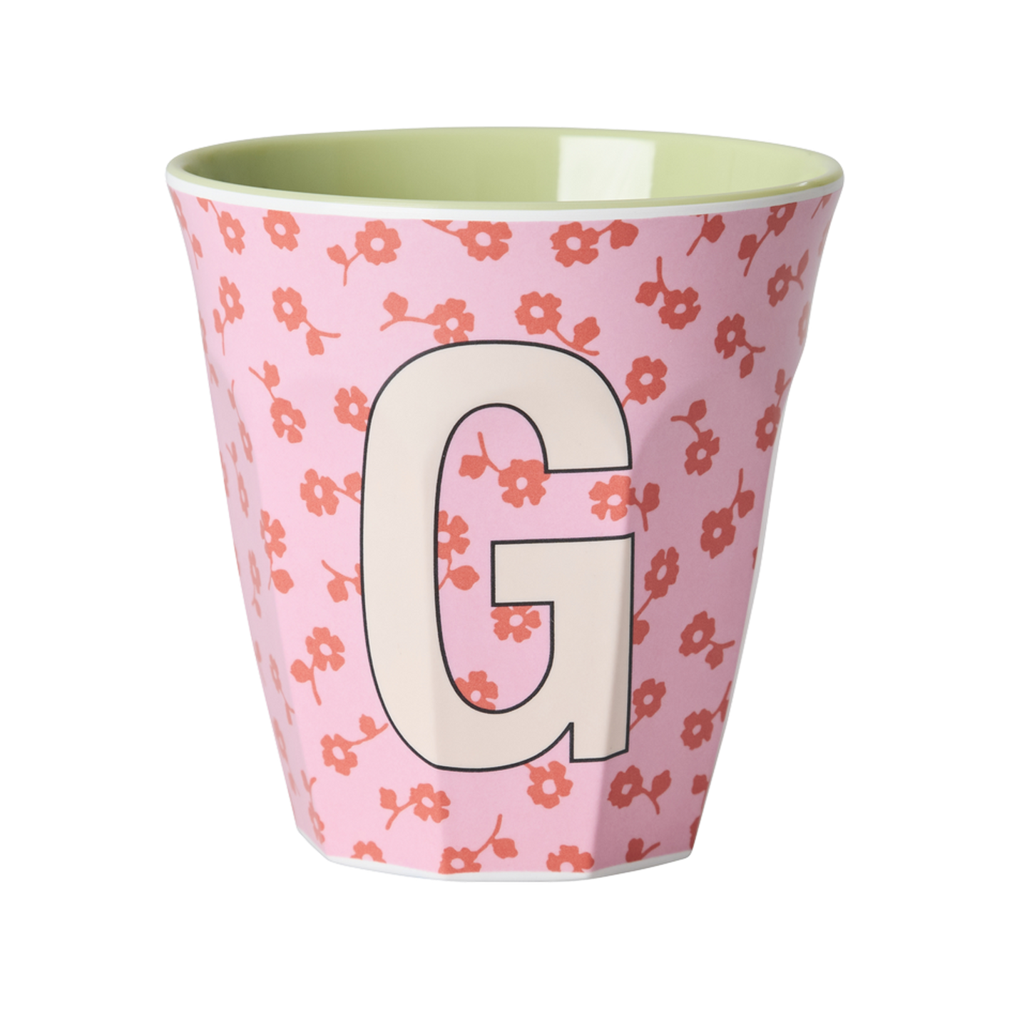 Rice Tazza Media in Melamina con Iniziale G – Rosa – Stampa Fiori