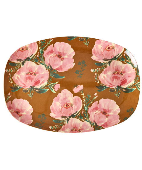 RICE – Piatto Grande Rettangolare in Melamina "Floral Fiesta Rose"– 30 × 22 cm