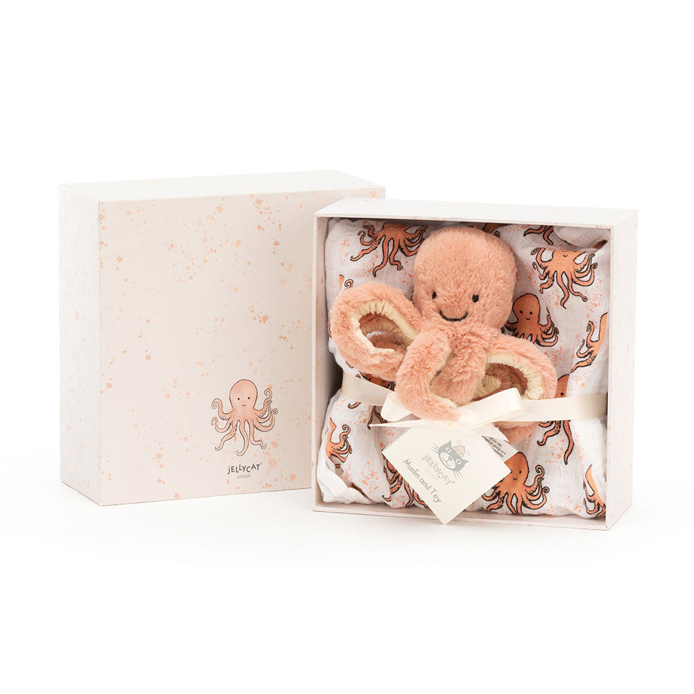 Jellycat Set Regalo Polpo Odell con Doudou in Mussola - Apple Pie