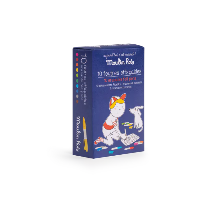 Moulin Roty Aujourd’hui c’est mercredi “Oggi è mercoledì” – Set di 10 pennarelli cancellabili SuperPetit (3+)