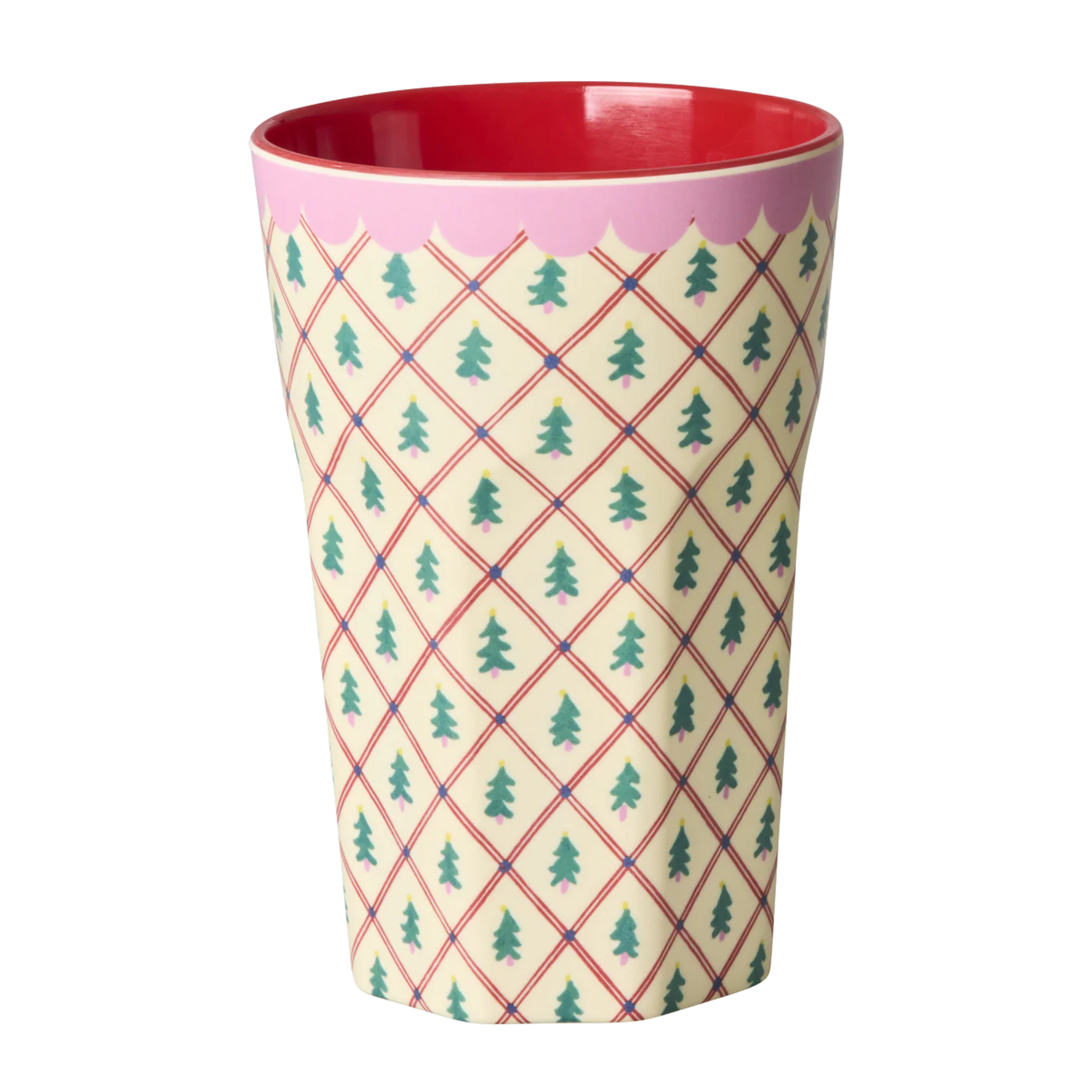 Rice – Bicchiere Alto in Melamina Rosa Dusty con Stampa Diamond Christmas Tree