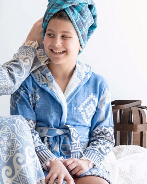 Aelia Anna Accappatoio per Bambini fantasia Κenthma Blu con cappuccio