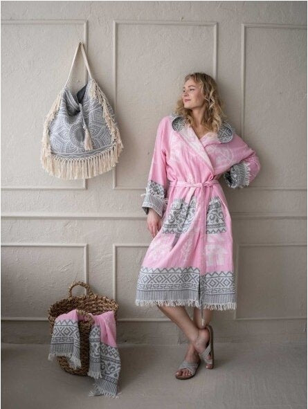 Accappatoio Donna Cotone 100% Aelia Anna – Kentima Rosa & Anthracite