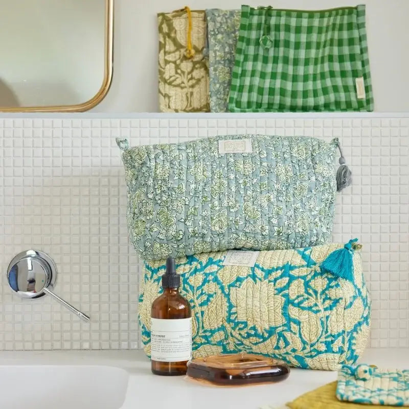 Beauty case grande Indira 26x15 cm Bonheur du Jour Chandra Blue Lake con nappina handmade