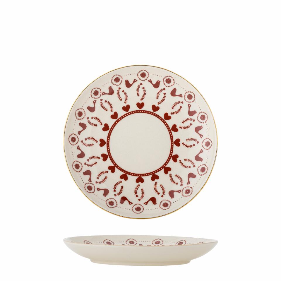 Piatto dessert Bloomingville Jolly rosso con bordo oro