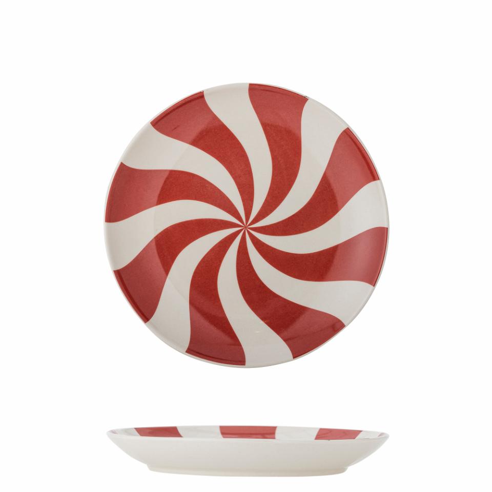 Piatto natalizio Bloomingville Yule in stoneware rosso e bianco Ø23 cm