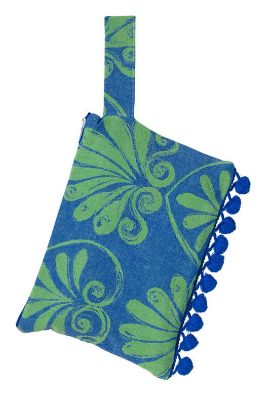 Aelia Anna Borsa Clutch fantasia Akrokeramo Ponpon Blu e Verde