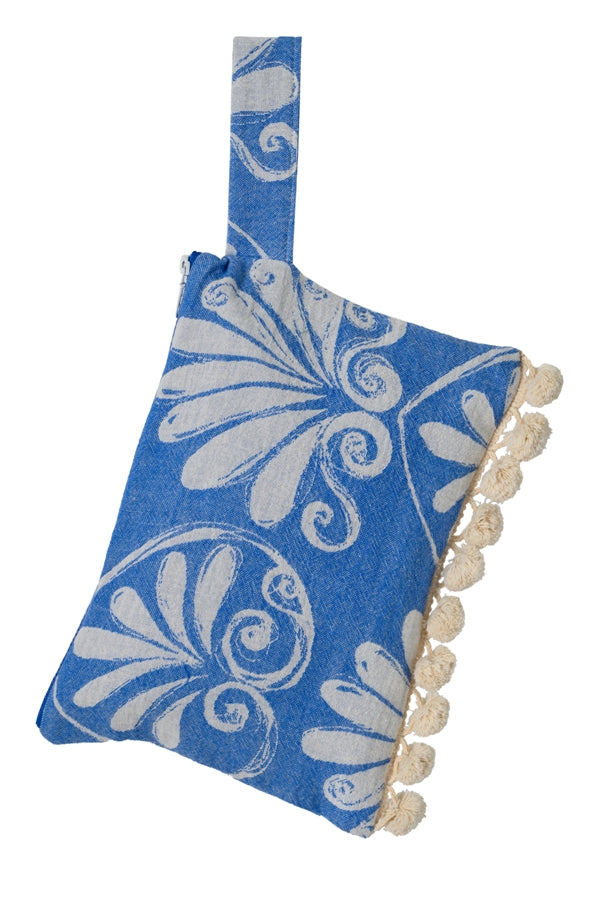 Aelia Anna Borsa Clutch fantasia Akrokeramo Pon-pon Blu e crema