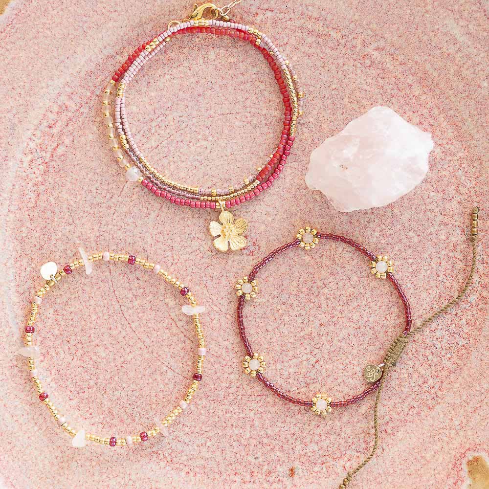 Bracciale con quarzo rosa e perline dorate, A Beautiful Story
