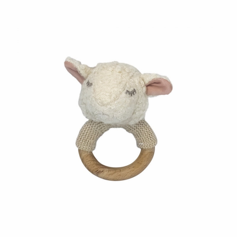 Sonaglio Pecorella Mary – Agnellino in Maglia con Anello in Legno