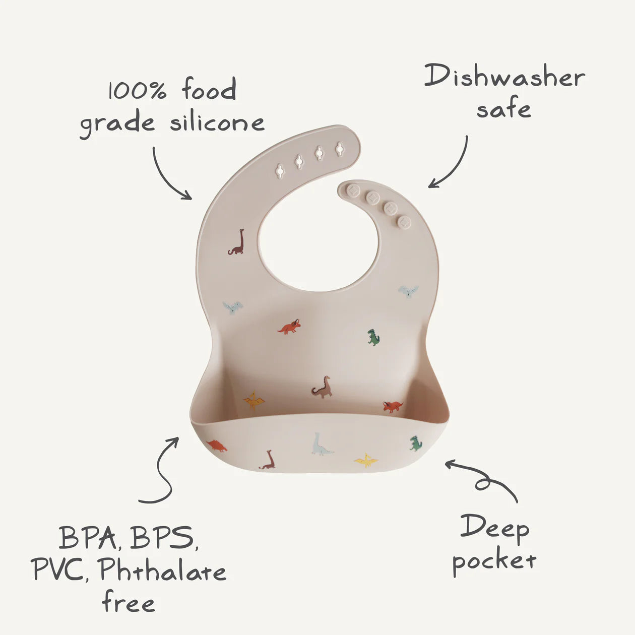Mushie Bavaglino in Silicone con Tasca - Blush - Apple Pie