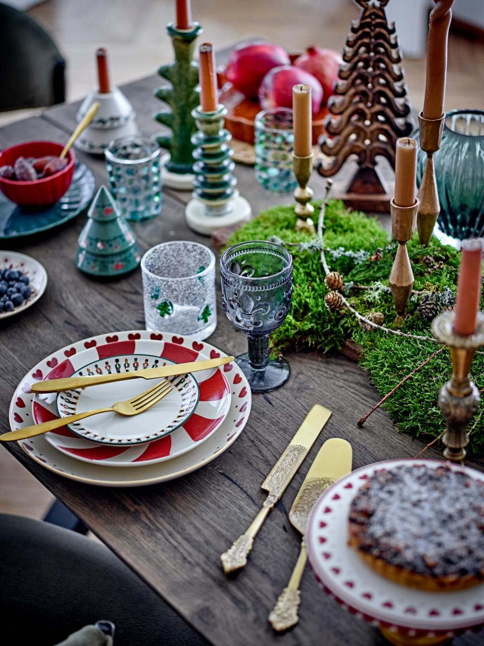 Bloomingville Yule – Piatto natalizio in stoneware rosso e bianco (Ø23 cm)