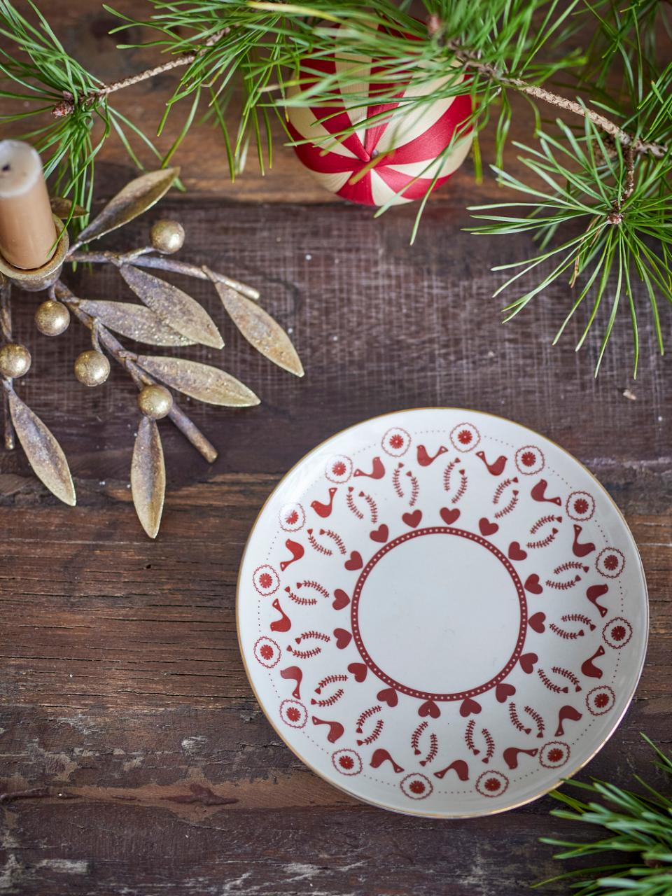 Bloomingville Jolly Plate – Piatto dessert rosso in stoneware con bordo oro (Ø16 cm)