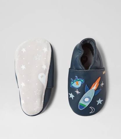 Bobux Soft Sole Cosmic Rocket Navy – Babbucce in Pelle per Neonati e Primi Passi