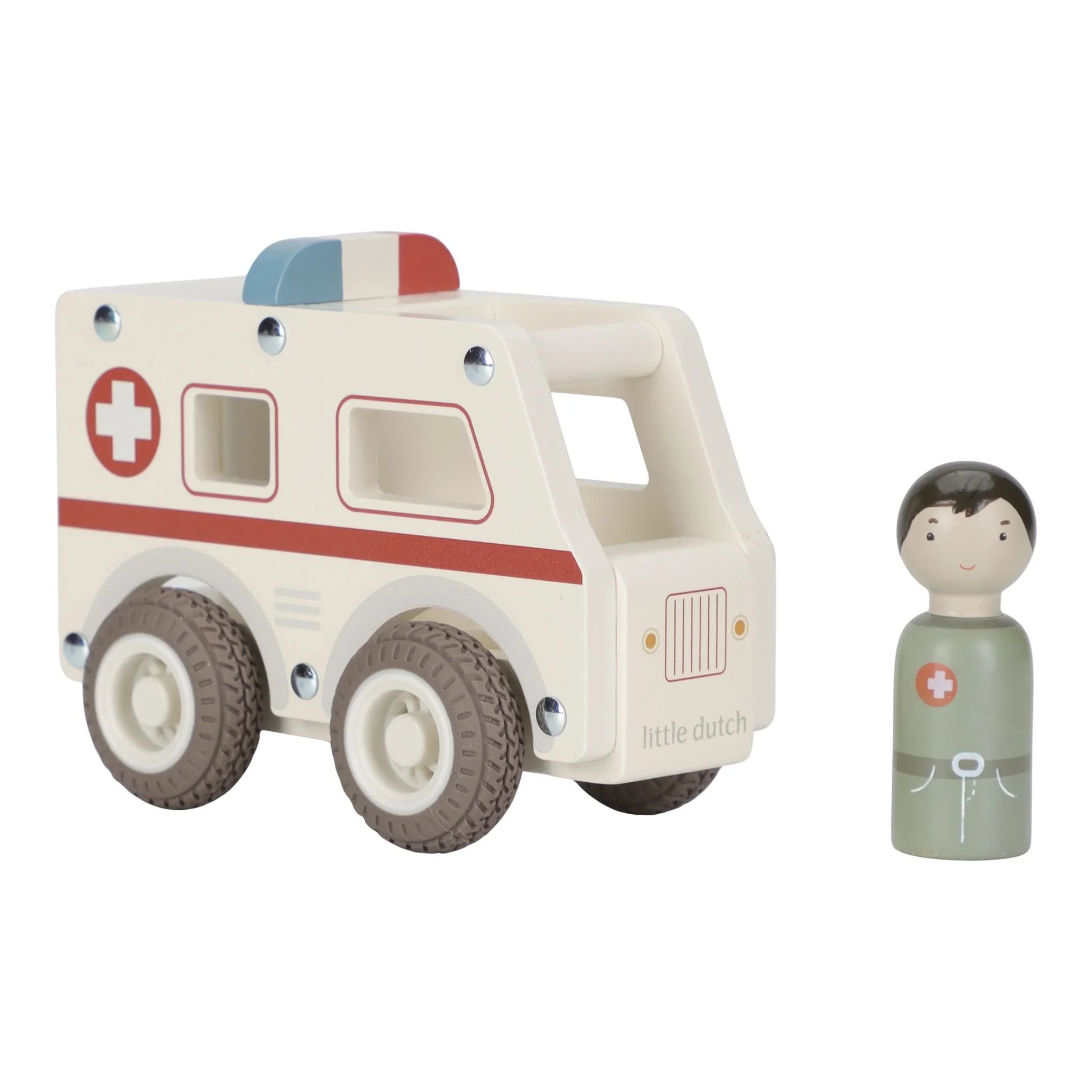 Ambulanza in legno bianca Little Dutch Essentials con personaggio incluso