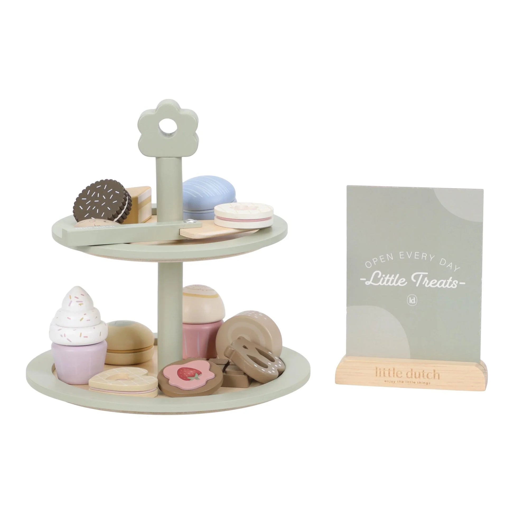 Little Dutch porta dolci in legno verde LD2503 con muffin biscotti e macaron