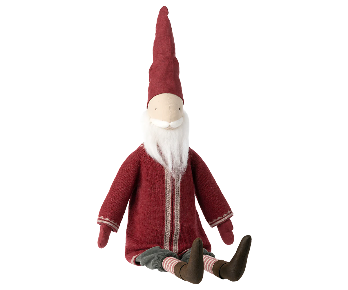 Pupazzo decorativo Maileg Babbo Natale Small 85 cm con maglione in lana e cappello rosso a punta