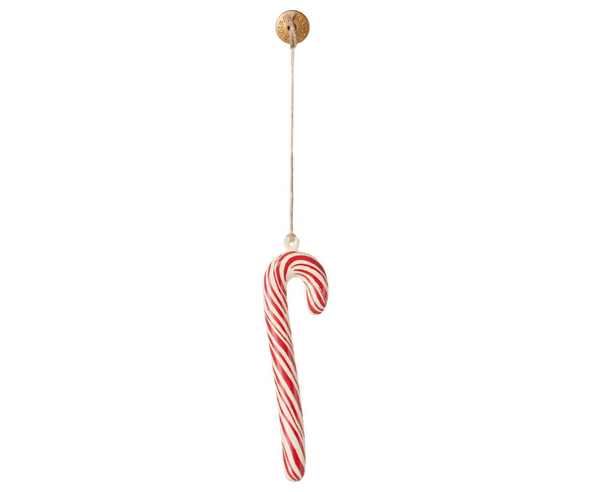 Ornamento Maileg in metallo a forma di bastoncino di zucchero rosso e bianco