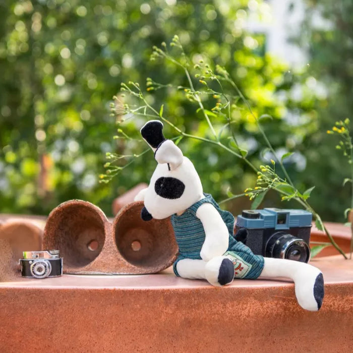 Julius il Cagnolino con abitino a righe verdi e blu – Peluche Moulin Roty