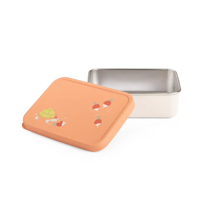 Lunch box inox Moulin Roty Trois Petits Lapins con coperchio ermetico in silicone e decoro con coniglietti