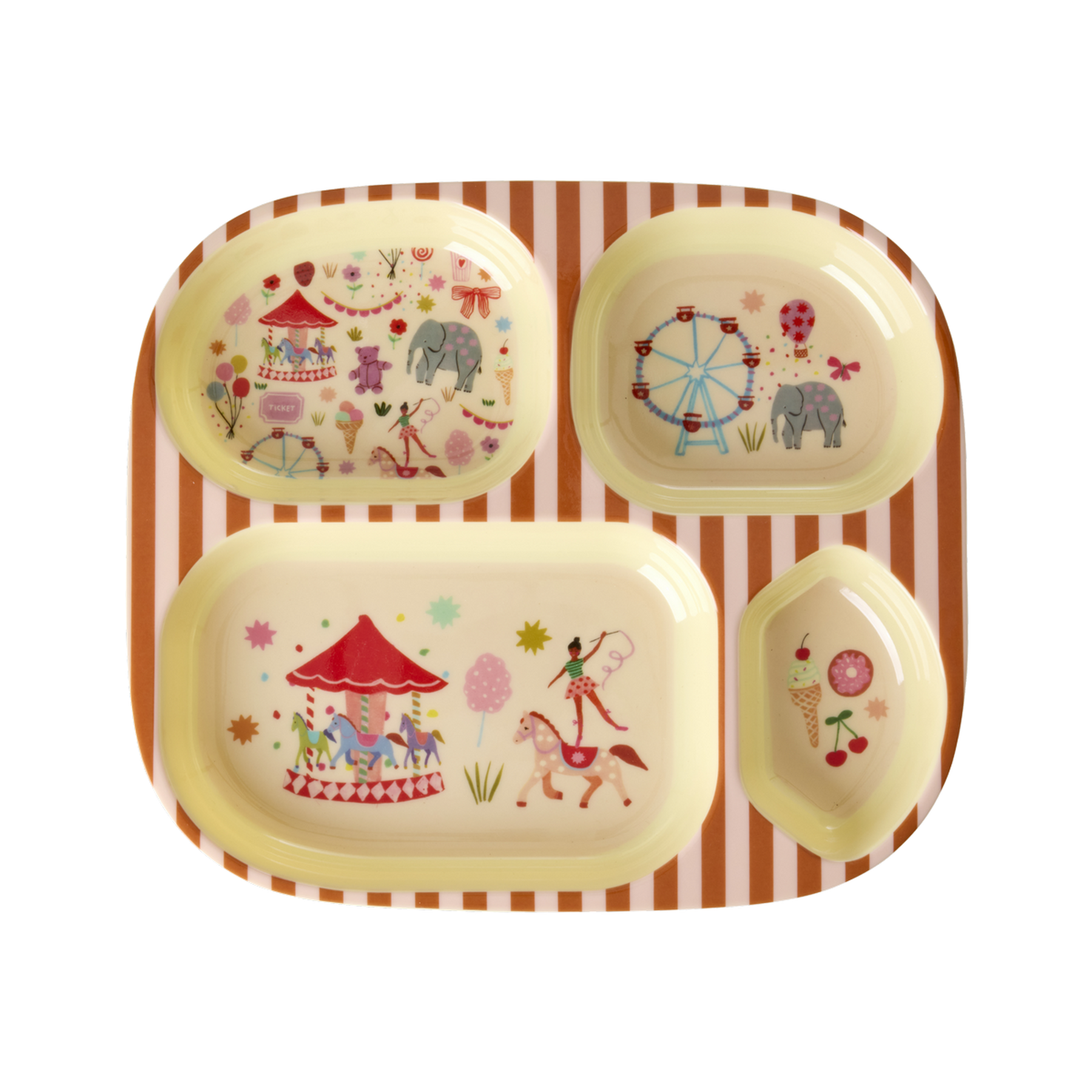 Piatto a 4 Scomparti in Melamina di RICE fantasia Fun Fair Rosa