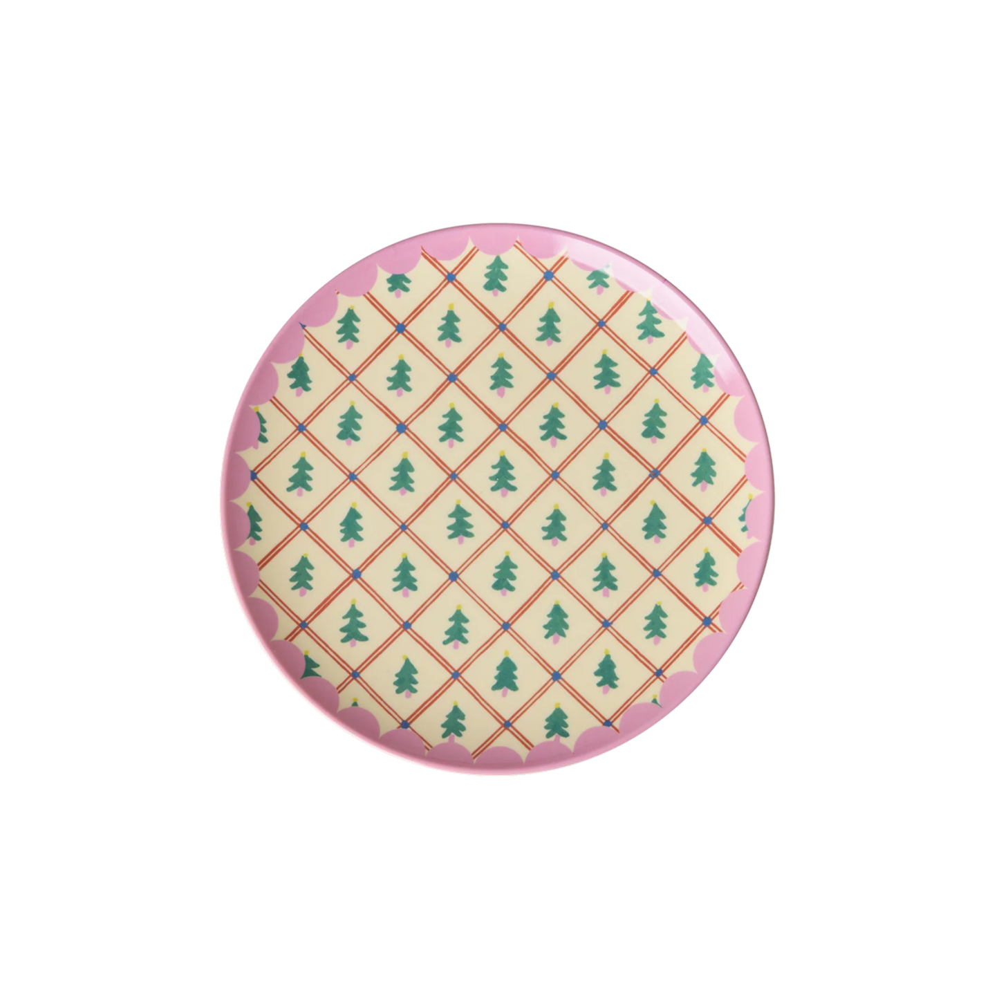 Piatto torta piccolo Rice in melamina color crema con stampa Diamond Christmas Tree