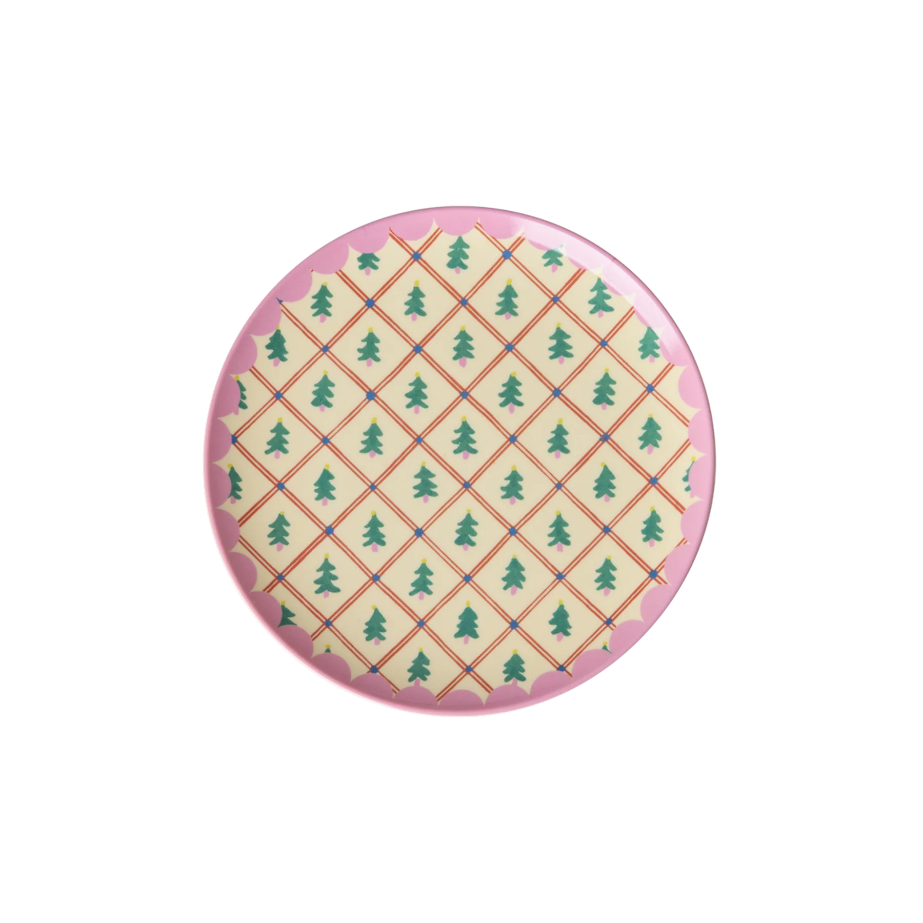 Piatto torta piccolo Rice in melamina color crema con stampa Diamond Christmas Tree