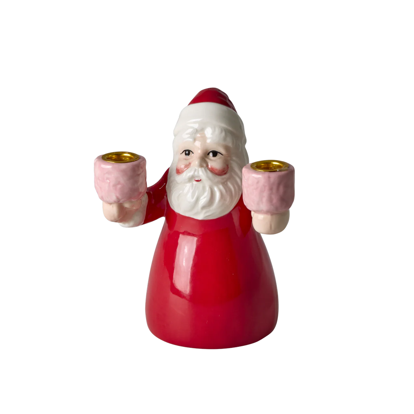 Portacandela Rice Babbo Natale piccolo in ceramica rossa con cappuccio metallico